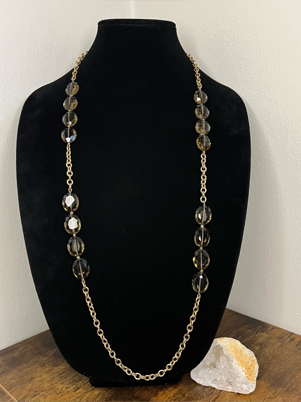Talbots long gold-tone necklace featuring large, faceted glass beads - jewelry